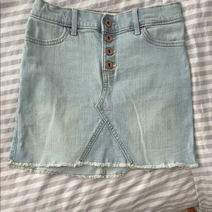 abercrombie kids light blue denim mini skirt with button placket